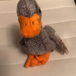 Vintage Ty beanie baby Gray and Orange Plush Duck Toy